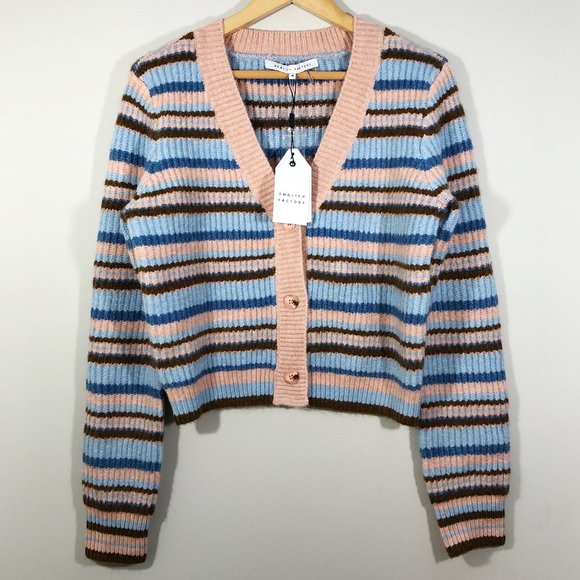 NWT! Nordstrom ENGLISH FACTORY Knit Stripe Cardigan in Multi M - Picture 6 of 16